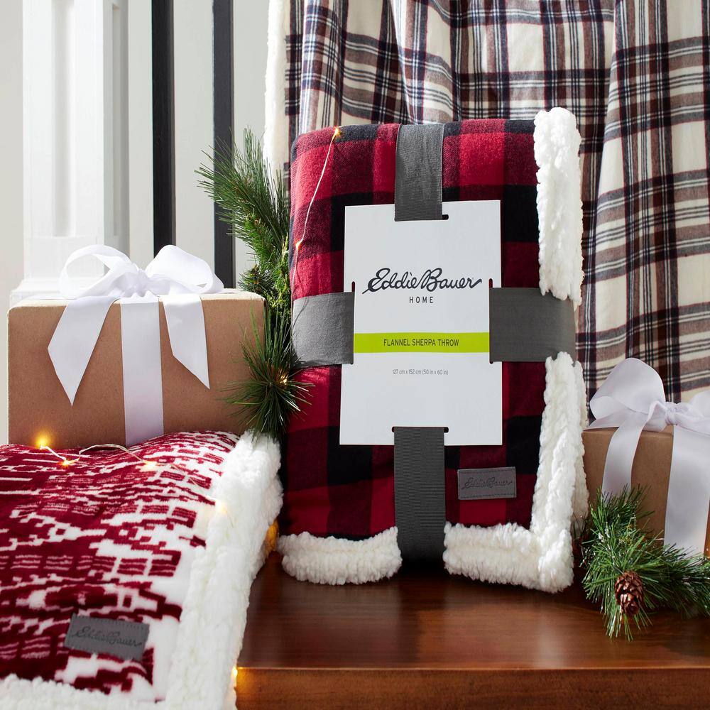 Brown Plaid Cotton Sherpa Reversible Throw Blanket