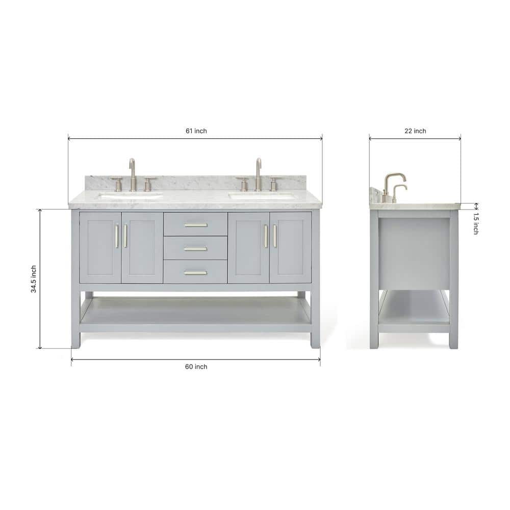 Gray Double Freestanding Vanity with Carrara White Top