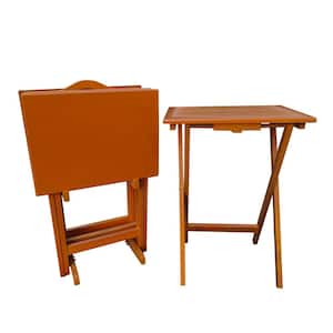 2.13 ft. Chestnut Wood Folding TV Tray Tables, Snack Tables (Set of 4)