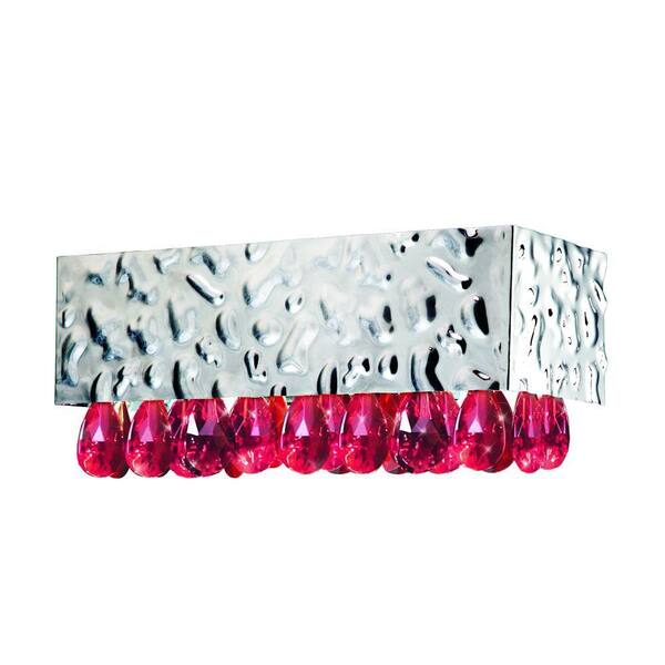 Unbranded Martellato Collection 1-Light Chrome Wall Sconce with Red Crystal Drops-DISCONTINUED