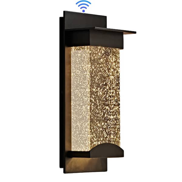 C Cattleya Black Dusk to Dawn LED Hardwired Outdoor Wall Sconce with Clear Bubble Crystal