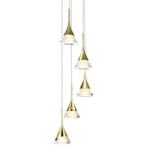 Amalfi 11 in. 5-Light ETL Certified Integrated LED Chandelier Height Adjustable Hanging Pendant Light with Cone Shades