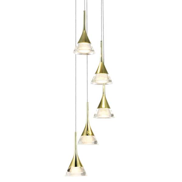 VONN Lighting Amalfi 11 in. 5-Light ETL Certified Integrated LED Chandelier Height Adjustable Hanging Pendant Light with Cone Shades