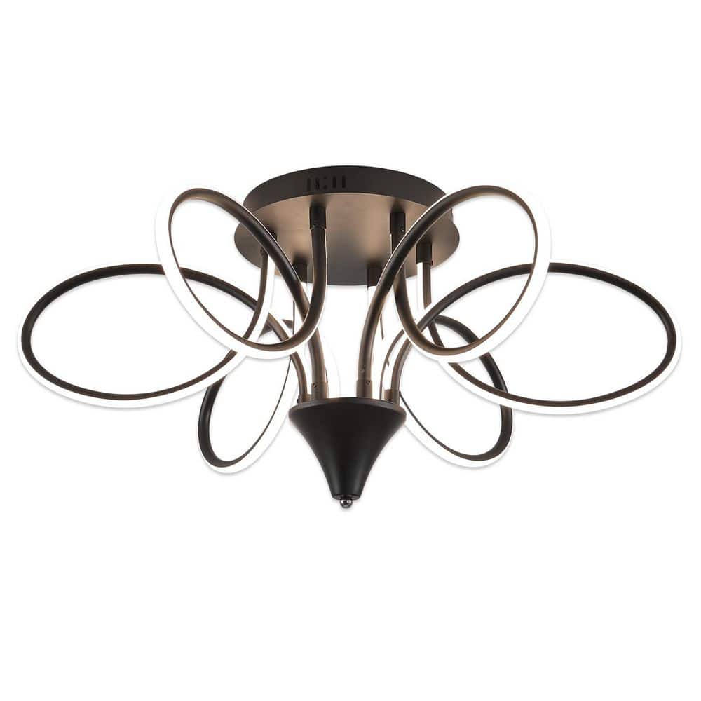 UMEILUCE 30 In. 6-Light Black Integrated LED Dimmable Semi