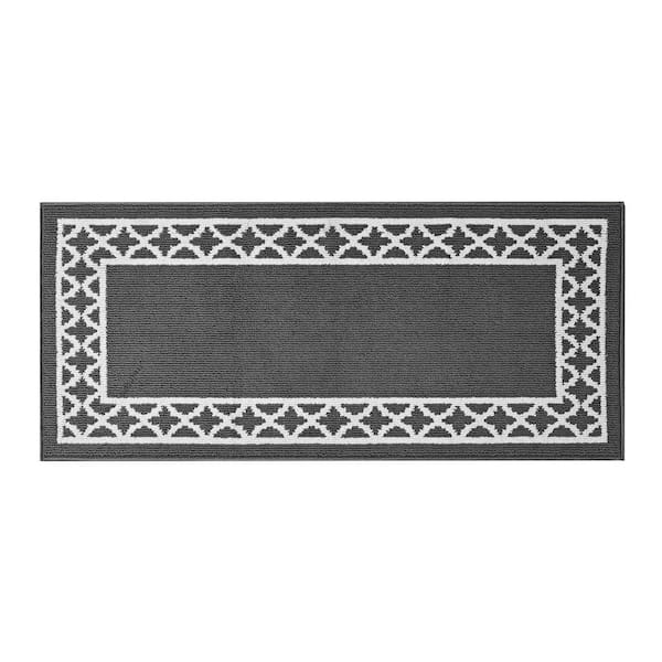Washable Skid Resistant Dark Grey/White  2.2 ft. x 5 ft. All Loop Tufted Area Rug