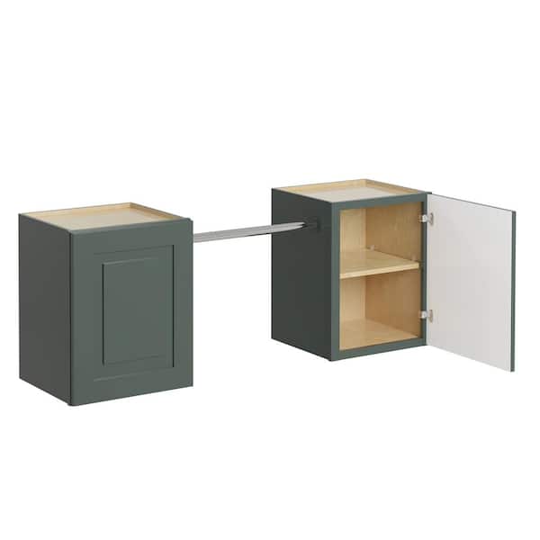 MILL'S PRIDE Greenwich Aspen Green 23 in. H x 58 in. W x 12 in. D Plywood Laundry Room Wall Cabinet and Pole ext. 76 in. w/ 2 Shelves