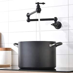 Commercial Wall Mount Kitchen Pot Filler Faucet with Single Handle in Matte Black