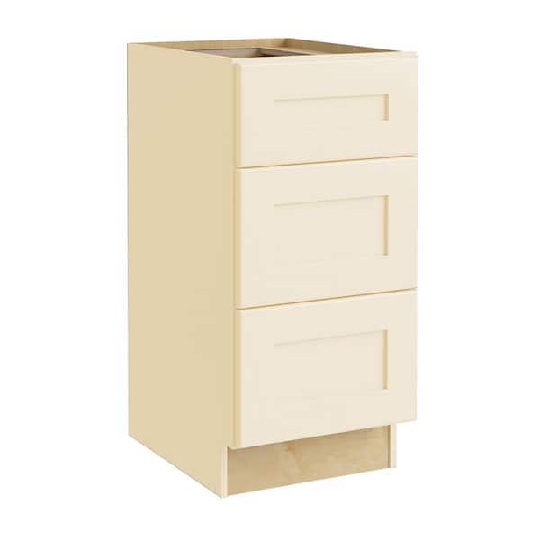 Home Decorators Collection Newport Cream Painted Plywood Shaker Assembled Drawer Base Kitchen Cabinet 3 Drawer Sft Cl 18 in W x 24 in D x 34.5 in H