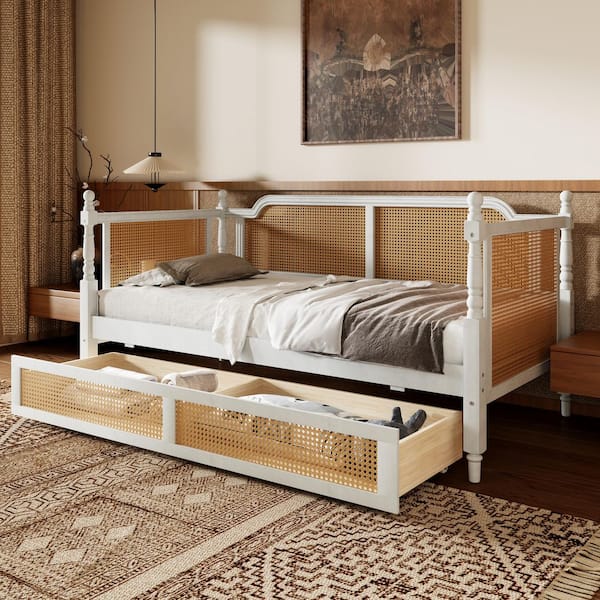 Noble House Evan Traditional Antique White Twin Size PE Rattan Daybed ...
