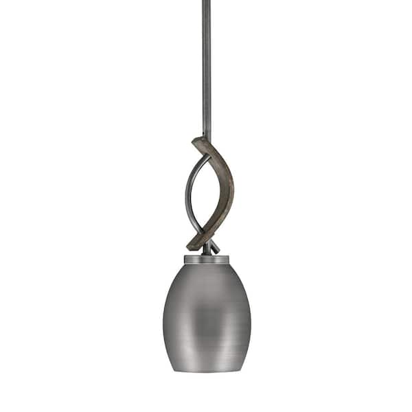 Unbranded Wensley 100-Watt 1-Light Graphite and Wood-look Metal Shaded Pendant with with 5 in. Metal Shade No, bulb included