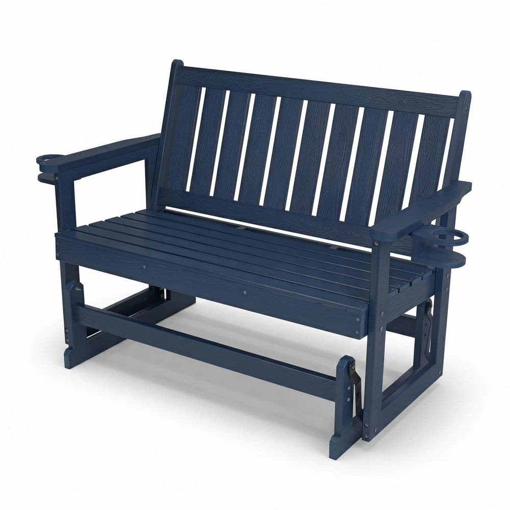 Innovaze 2-Person Navy Blue Poly Lumber Plastic Outdoor Glider