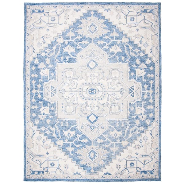 SAFAVIEH Micro-Loop Blue/Ivory 9 ft. x 12 ft. Border Area Rug