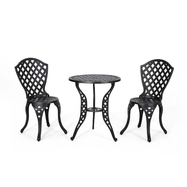 Anky Black 3-Piece Metal Round 27.1 in. H Outdoor Bistro Set