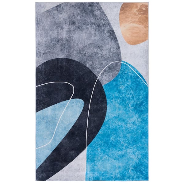 SAFAVIEH Tacoma Dark Gray/Turquoise 8 ft. x 10 ft. Machine Washable Abstract Area Rug