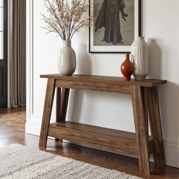Turrella 41.3 in. Rustic Brown Rectangle Wood Console Table, Small Entraway Table