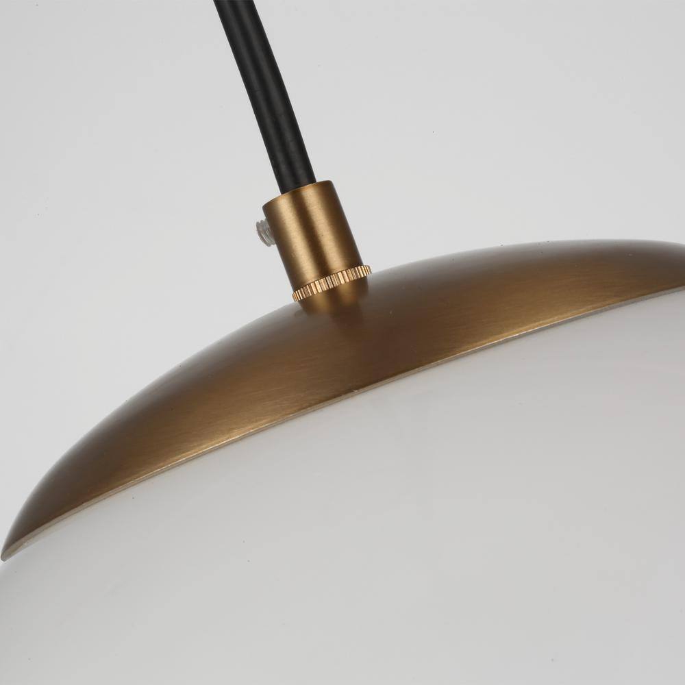 Leo Satin Bronze 14" LED Globe Pendant with White Glass Shade