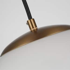 Leo Hanging Globe 14 in. 14-Watt Integrated LED Satin Brass Pendant with Smooth White Glass Shade