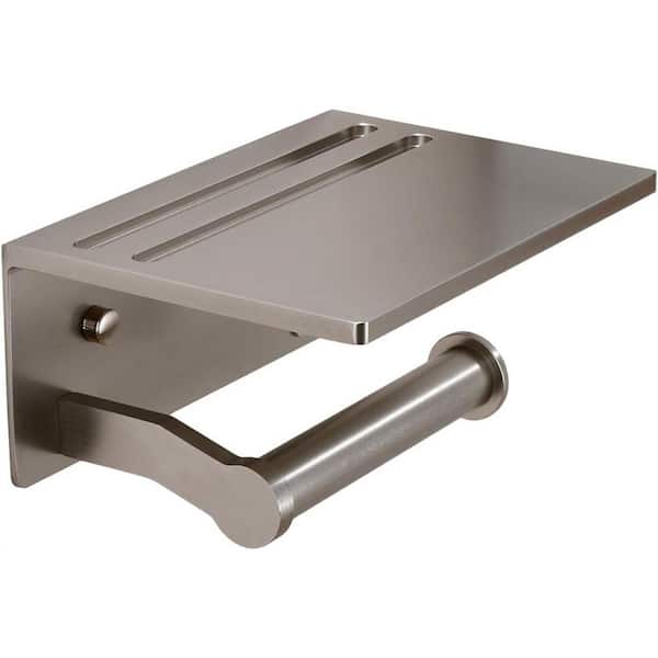Home Toilet Paper Holder with Shelf, Aluminum Paper Towel Holder with Bathroom Phone Storage,  Nickel