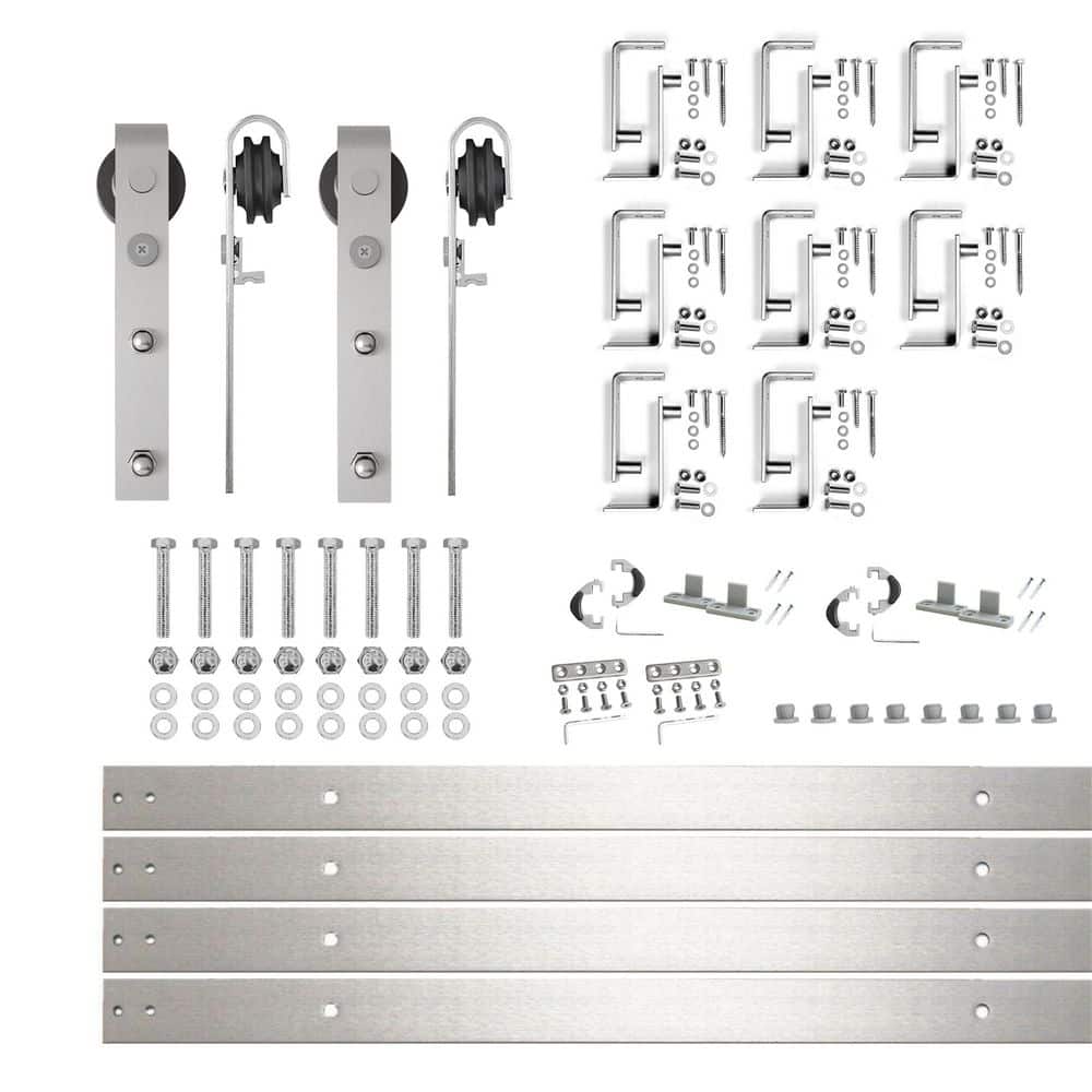 11 ft./132 in. Brushed Nickel Double Track Bypass U-Shape Sliding Barn Door Hardware Kit - Classic Design Roller price history on PriceWatchPro