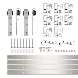 11 ft./132 in. Brushed Nickel Double Track Bypass U-Shape Sliding Barn Door Hardware Kit - Classic Design Roller
