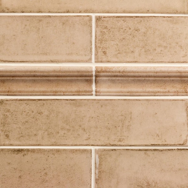 Moze Taupe 2 in. x 12 in. Ceramic Chair Rail Liner