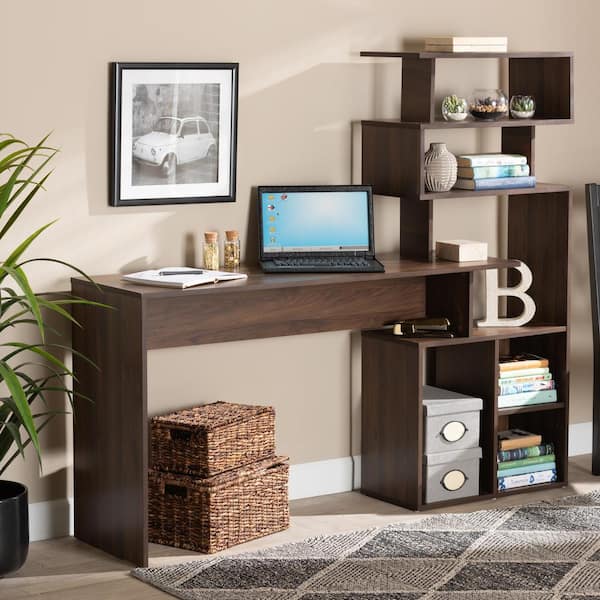 Baxton Studio Foster 63 in. Walnut Brown Computer Desk 182 11694