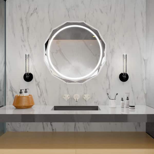 ELLO&ALLO 30 in. W x 30 in. H Round Frameless with 3-Color and Anti-Fog Wall Mount LED Lighted Bathroom Vanity Mirror