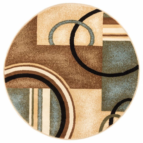 Barclay Arcs and Shapes Light Blue 4 ft. x 4 ft. Round Area Rug