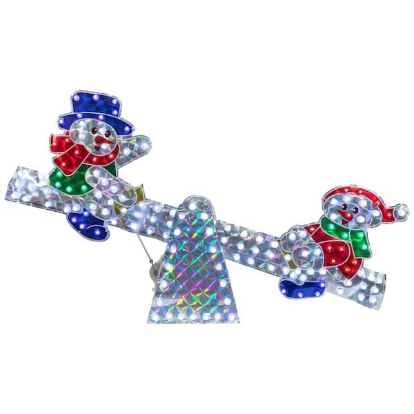 25 in. Holographic Snowmen on See Saw Lighted Christmas Yard Decor