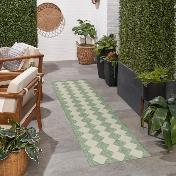 Positano Blue Green 2 ft. x 10 ft. Diamond Contemporary Runner Area Rug