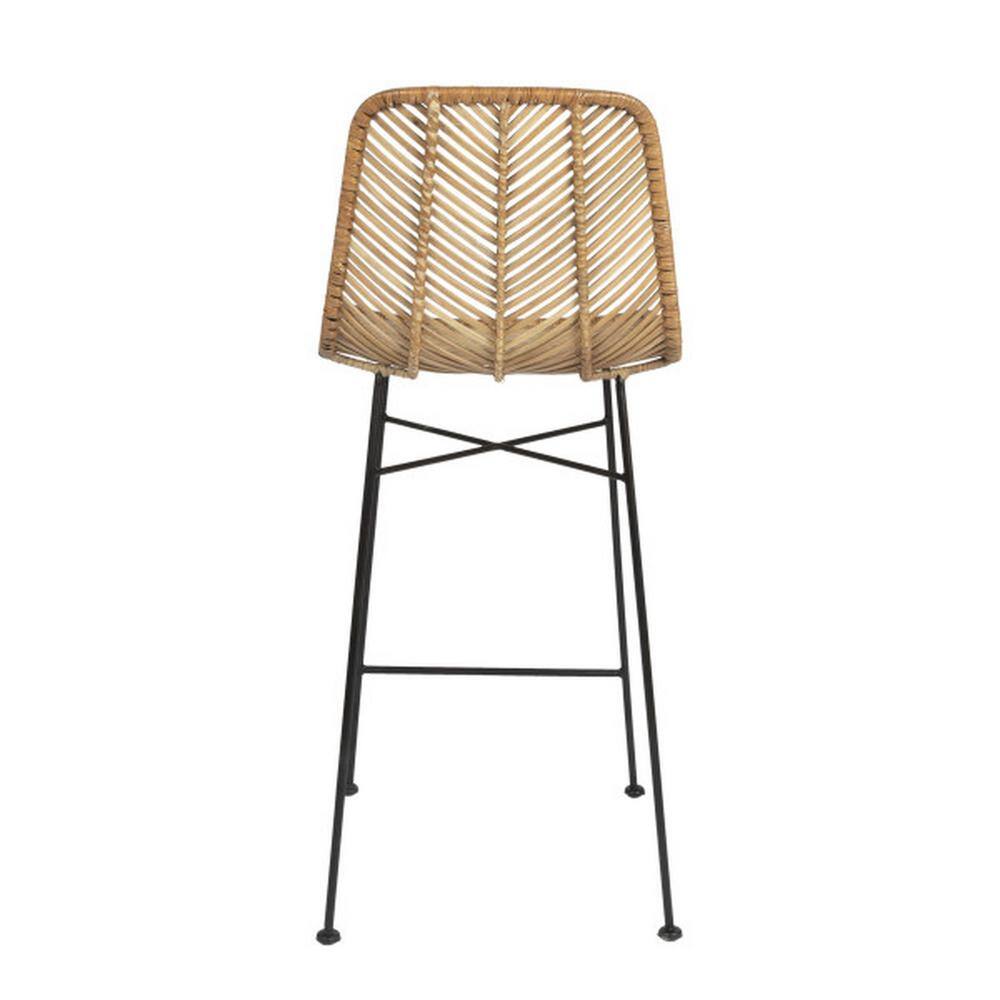 Coastal Rattan 28" Bar Stool with Black Metal Frame