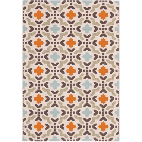 Veranda Cream/Terracotta 2 ft. x 4 ft. Geometric Indoor/Outdoor Area Rug