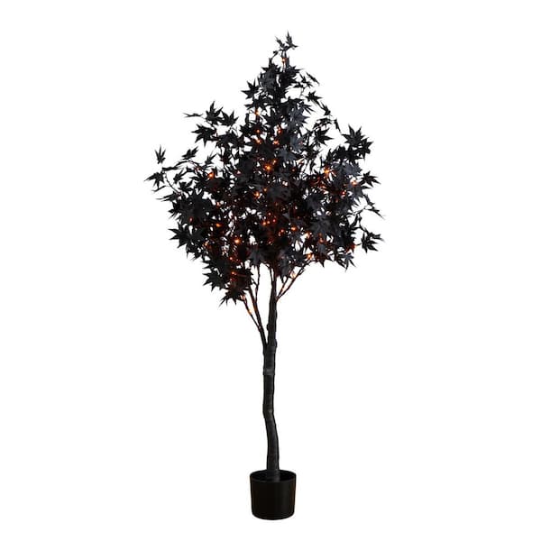5 ft. Pre-Lit Artificial Halloween Black Maple Tree with 240-Orange & Purple LED Lights