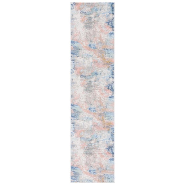 SAFAVIEH Skyler Collection Beige Blue/Pink 2 ft. x 9 ft. Abstract Striped Runner Rug
