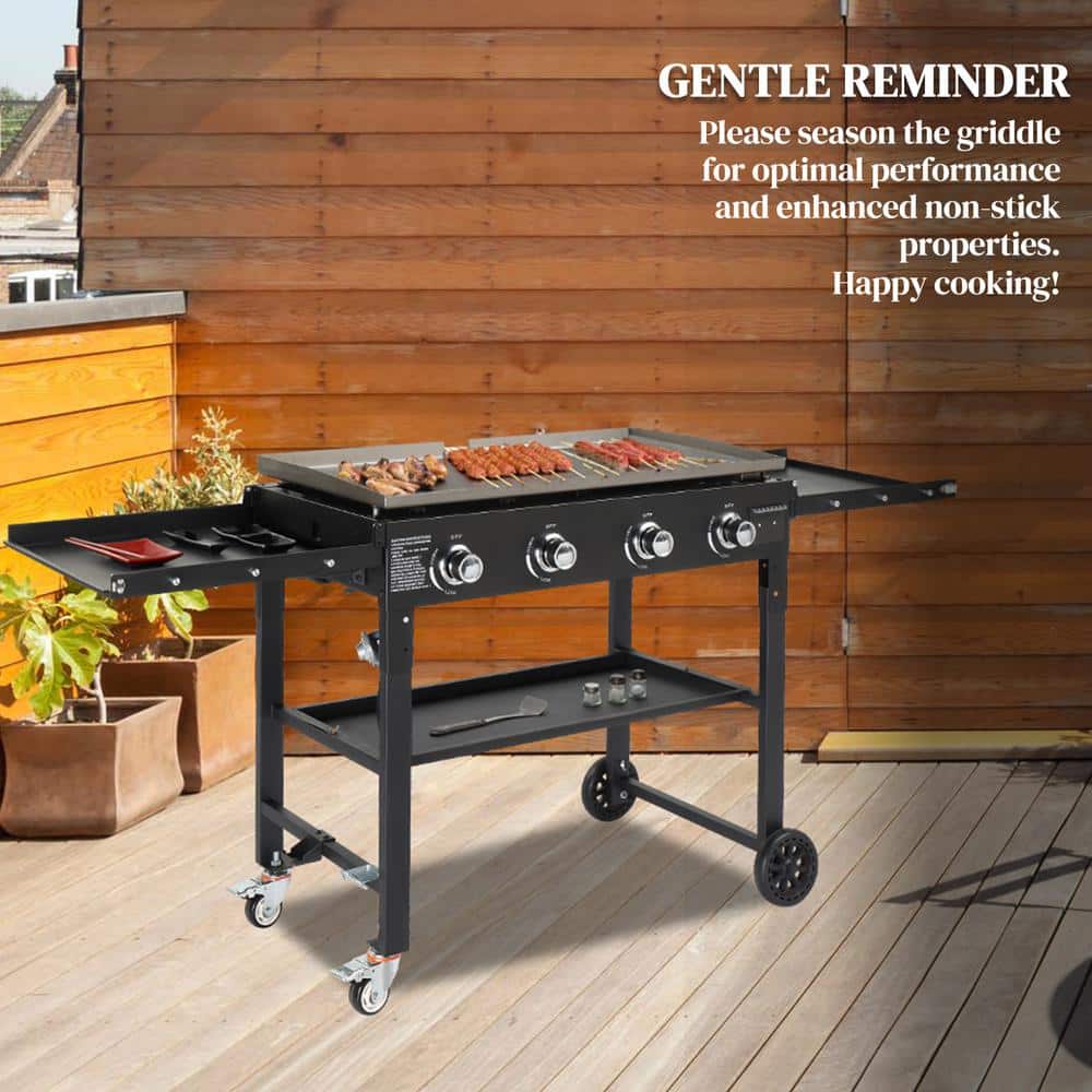 Foldable Black 4-Burner Propane Gas Griddle Cooking Station