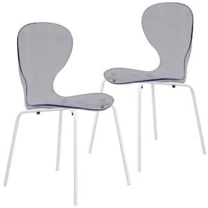 Oyster Transparent Dining Chair Stackable Curved Back With Stainless Steel White Legs Set of 2