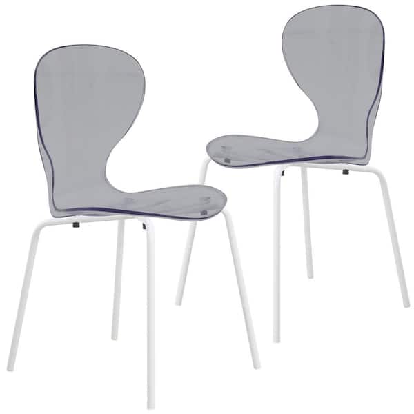 Leisuremod Oyster Transparent Dining Chair Stackable Curved Back