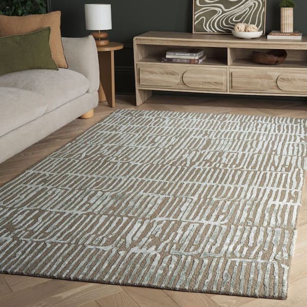 Soho 4 ft. x 6 ft. Green/Brown Striped Distressed Area Rug