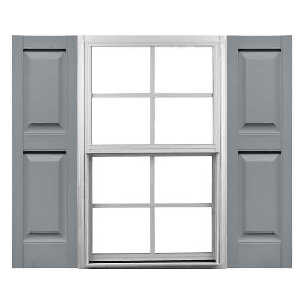 TailorMade 14.75 in. W x 61 in. H Raised Panel Vinyl Shutters Pair in Platinum