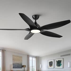 60 in. Indoor Black Modern LED Ceiling Fan with Remote Control, Reversible 5 Blades and Reversible DC Motor