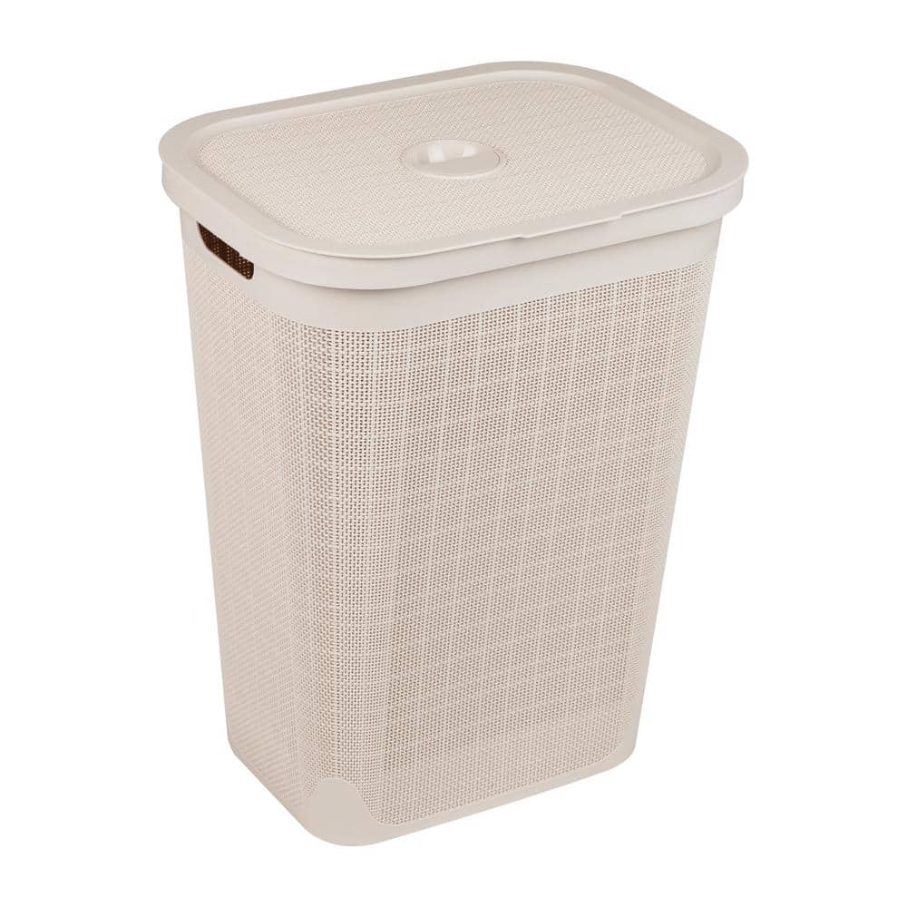 Ivory Slim Plastic Laundry Hamper with Hinged Lid