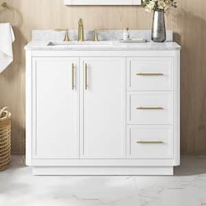 Tamsin 42 in. W x 19 in. D x 35 in. H Single Sink Bath Vanity in White with White Round Corner Engineered Marble Top