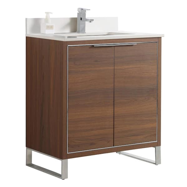 FINE FIXTURES Opulence 30 in. W x 18 in. D x 33.5 in. H Bath Vanity in Walnut Ebony with White Single sink Top