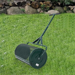 45 lbs. 24 x 13 in. Dia Green Metal Handheld Spreader Lawn Garden Peat Moss Roller Side Latche, Height Adjustable Handle