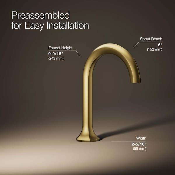 KOHLER Occasion Bathroom Sink Faucet Spout with Cane Design in Vibrant Brushed Moderne Brass