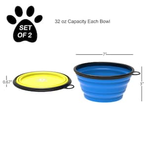 32 oz. Silicone Collapsible Pet Food Bowls in Blue and Yellow