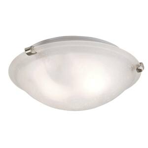 Constellation 12 in. 2-Light Brushed Nickel Flush Mount Kitchen Ceiling Light Fixture with Linen Glass Shade