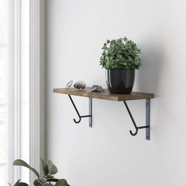 2-Pack 7 in. Matte Black Steel Decorative Shelf Bracket with Hook