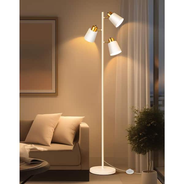 67 in. White Gold Tree Floor Lamp with 3 Adjustable LED Heads, Modern Reading Light for Living Room