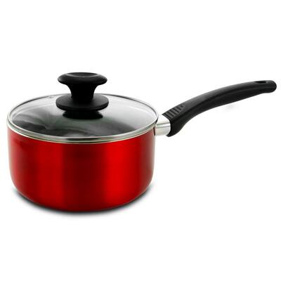 Merrion 2.5 qt. Aluminum Nonstick Sauce Pan in Red with Glass Lid